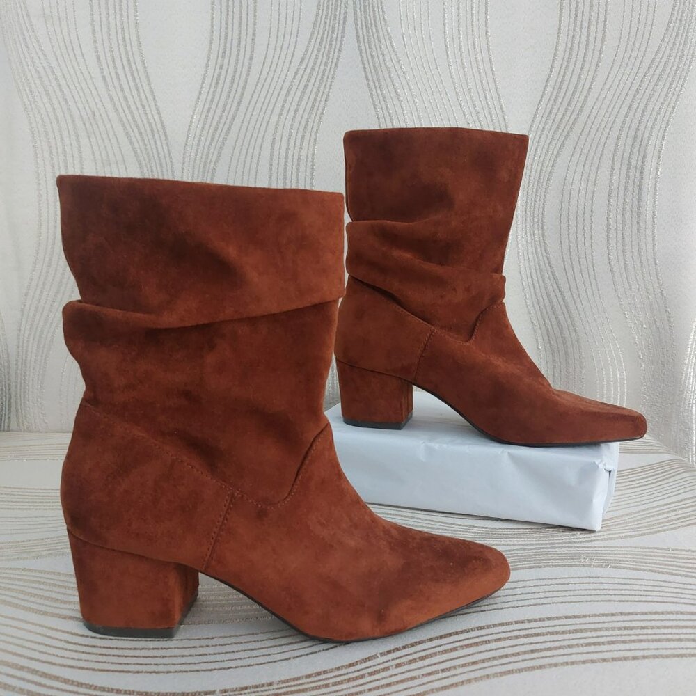 STEVEN Boots Brown Suede Leather Slouch Mid Calf 8 KARALEE Block Heel EUC